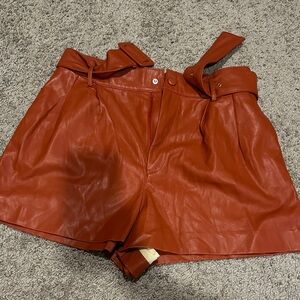 Zara High Waist Red Leather Shorts